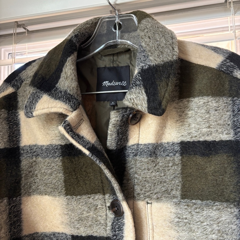 Madewell sz S Belrose Shirt-Jacket in Maran Plaid Wool Blend Shacket Coat Green - Picture 4 of 11